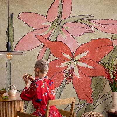 3D wall mural with daylily flower motif
