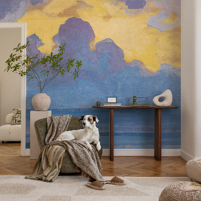 Children's wall mural with a cloudscape design