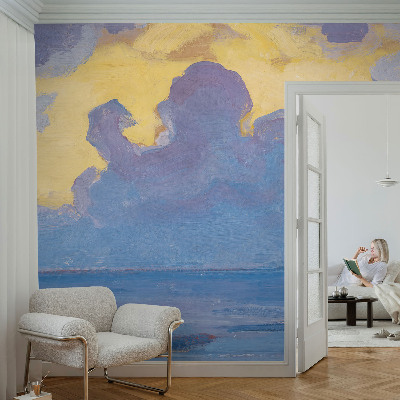 Children's wall mural with a cloudscape design