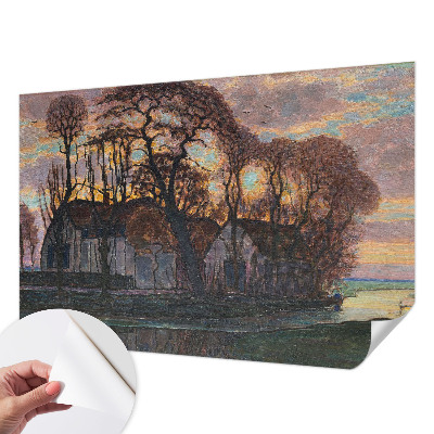 Nursery wall mural with an evening landscape scene