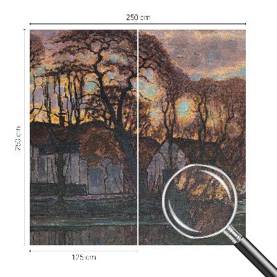 Nursery wall mural with an evening landscape scene