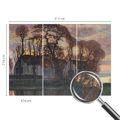 Nursery wall mural with an evening landscape scene