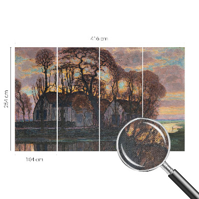 Nursery wall mural with an evening landscape scene