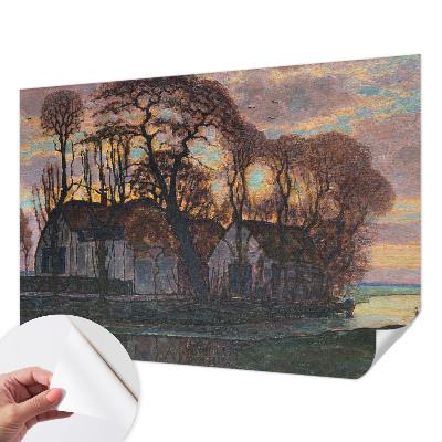 Nursery wall mural with an evening landscape scene