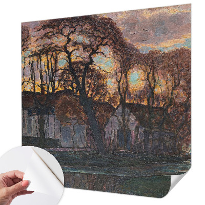 Nursery wall mural with an evening landscape scene