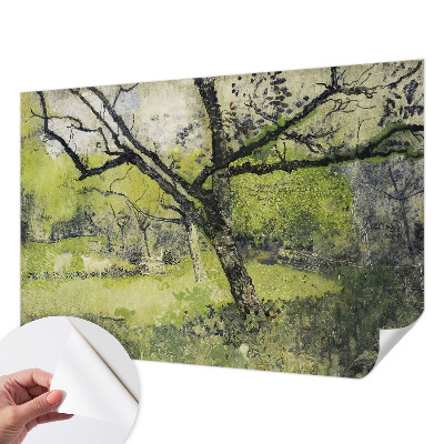 Baby room wall mural with a spring park design