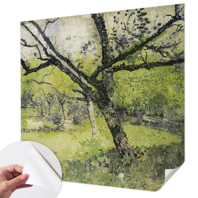 Baby room wall mural with a spring park design