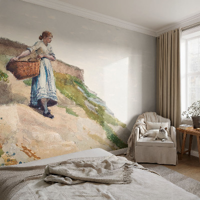 Self-adhesive wall mural with a female landscape motif
