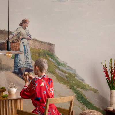 Self-adhesive wall mural with a female landscape motif