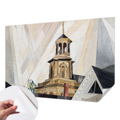 Removable wall mural with an architectural tower motif