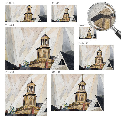 Removable wall mural with an architectural tower motif