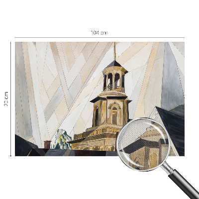 Removable wall mural with an architectural tower motif
