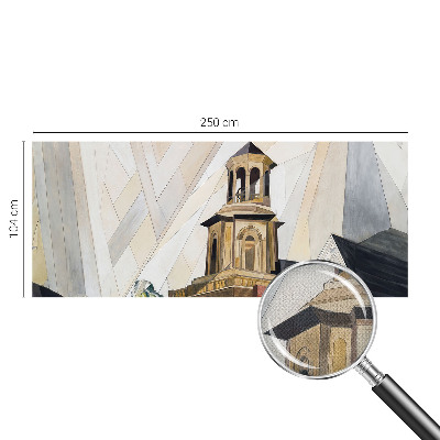 Removable wall mural with an architectural tower motif