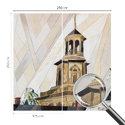 Removable wall mural with an architectural tower motif
