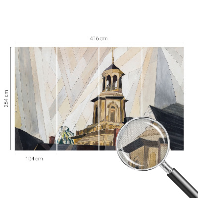 Removable wall mural with an architectural tower motif