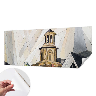Removable wall mural with an architectural tower motif