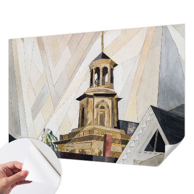 Removable wall mural with an architectural tower motif