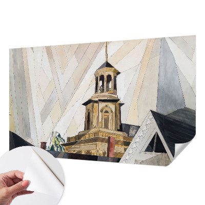 Removable wall mural with an architectural tower motif