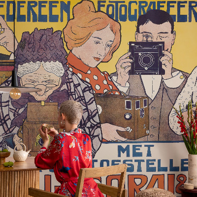 Stick-on wall mural with a photography-themed design