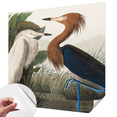 Peel and stick wall mural for kids' room with a birds and plants design