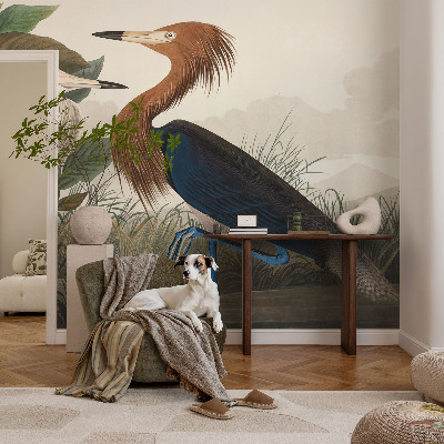 Peel and stick wall mural for kids' room with a birds and plants design