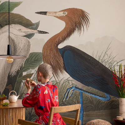 Peel and stick wall mural for kids' room with a birds and plants design