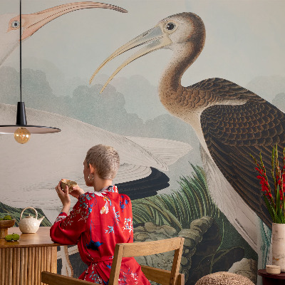 Peel and stick wall mural for bedroom with a pair of birds motif