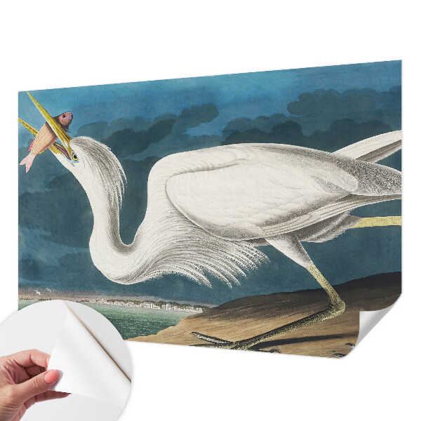 Removable wall mural with a bird holding a fish design