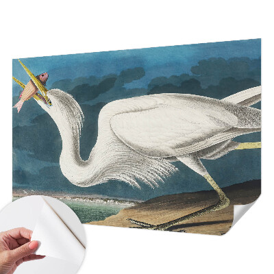 Removable wall mural with a bird holding a fish design