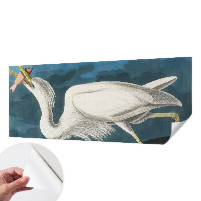 Removable wall mural with a bird holding a fish design