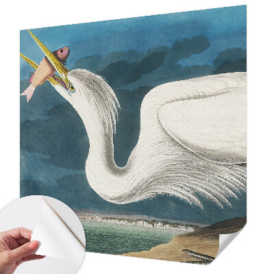 Removable wall mural with a bird holding a fish design