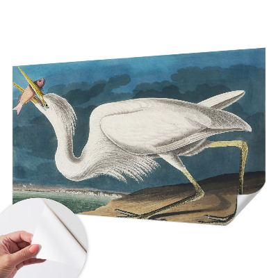 Removable wall mural with a bird holding a fish design