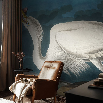 Removable wall mural with a bird holding a fish design