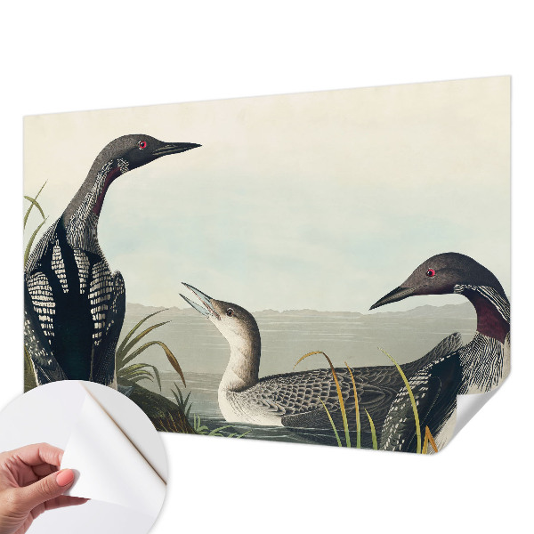 Children's wall mural with a motif of birds flying over water