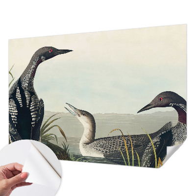 Children's wall mural with a motif of birds flying over water