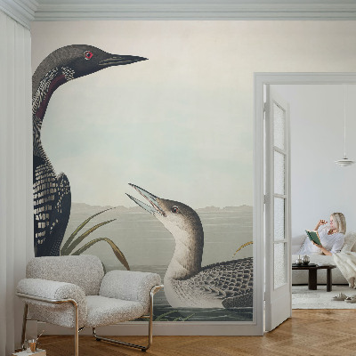 Children's wall mural with a motif of birds flying over water