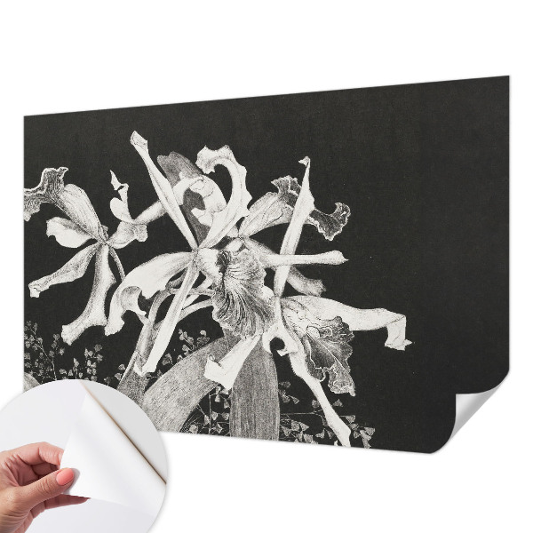 Baby room wall mural with an orchid illustration