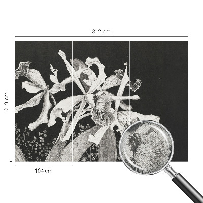Baby room wall mural with an orchid illustration
