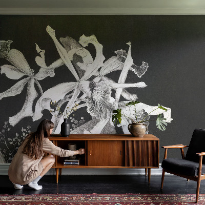 Baby room wall mural with an orchid illustration