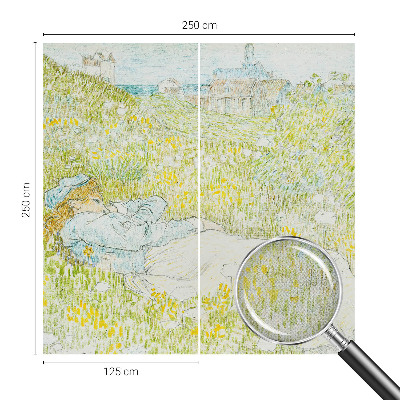 Removable wall mural wallpaper with a spring relaxation motif