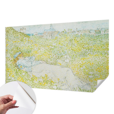 Removable wall mural wallpaper with a spring relaxation motif