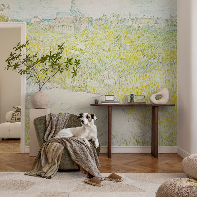 Removable wall mural wallpaper with a spring relaxation motif