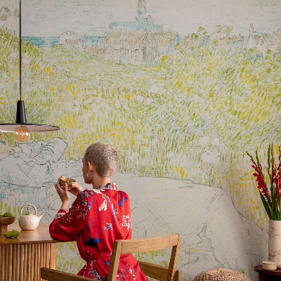 Removable wall mural wallpaper with a spring relaxation motif