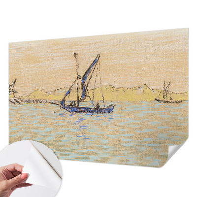 Peel and stick wall mural for living room with a sea of peace motif