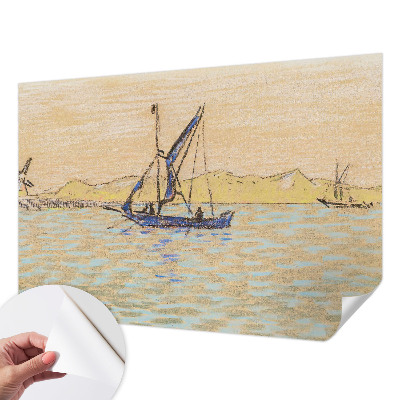 Peel and stick wall mural for living room with a sea of peace motif