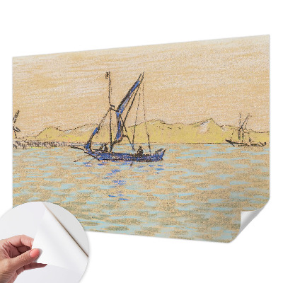 Peel and stick wall mural for living room with a sea of peace motif