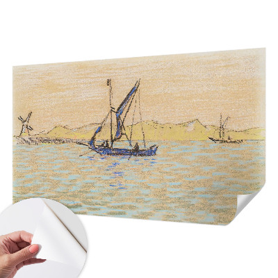 Peel and stick wall mural for living room with a sea of peace motif