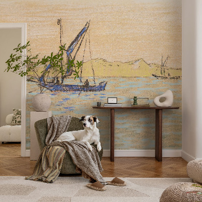 Peel and stick wall mural for living room with a sea of peace motif