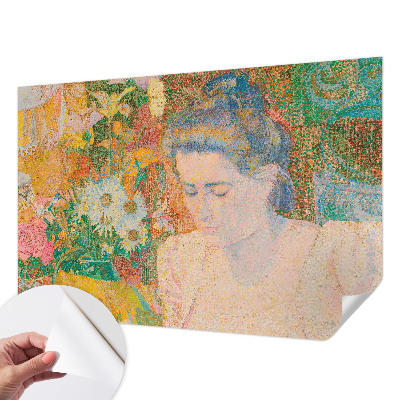 Peel and stick wallpaper mural with a floral portrait design