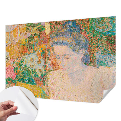 Peel and stick wallpaper mural with a floral portrait design